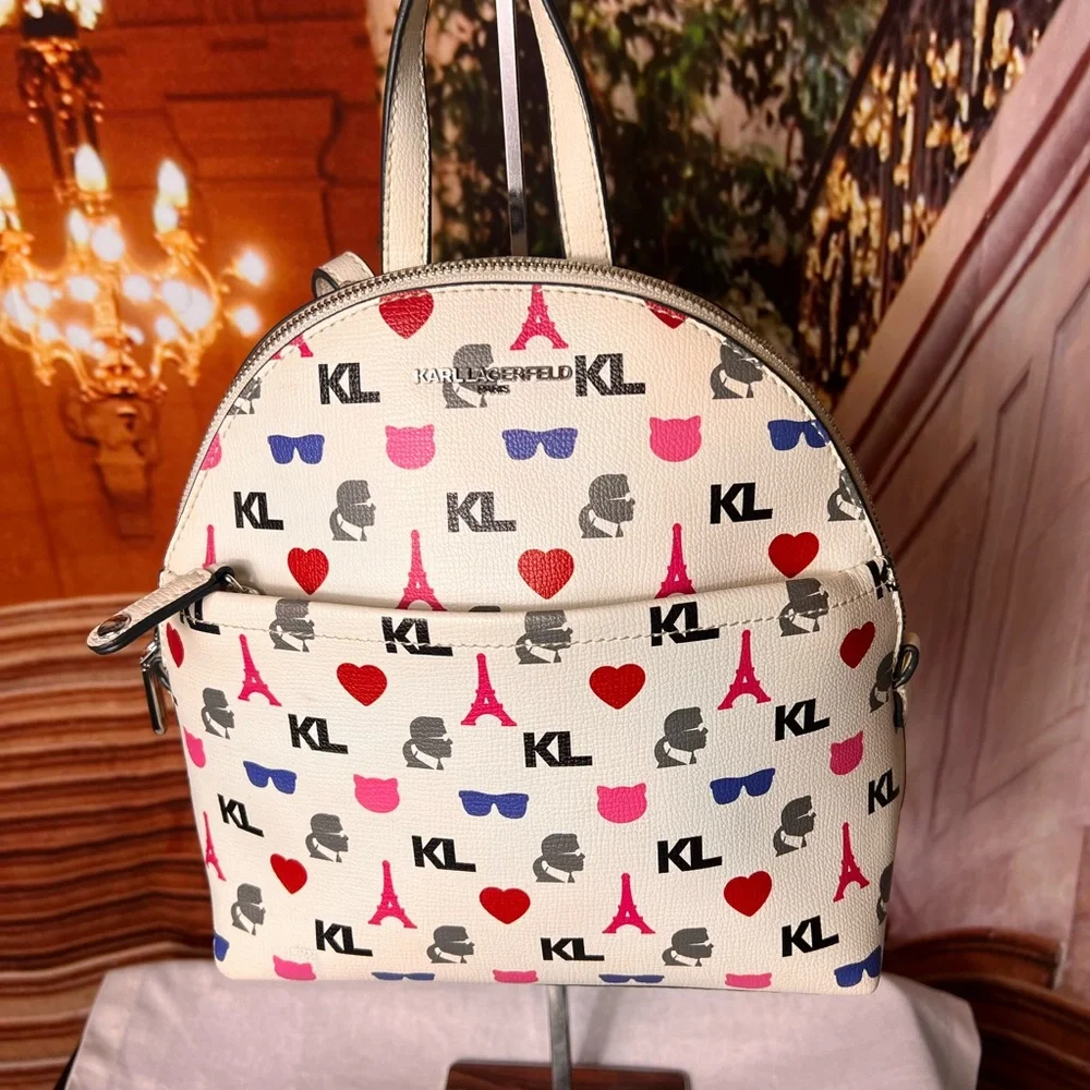 Karl Lagerfeld Effiel Tower Paris Mini White Patterned Backpack 🏴󠁧󠁢󠁥󠁮󠁧󠁿